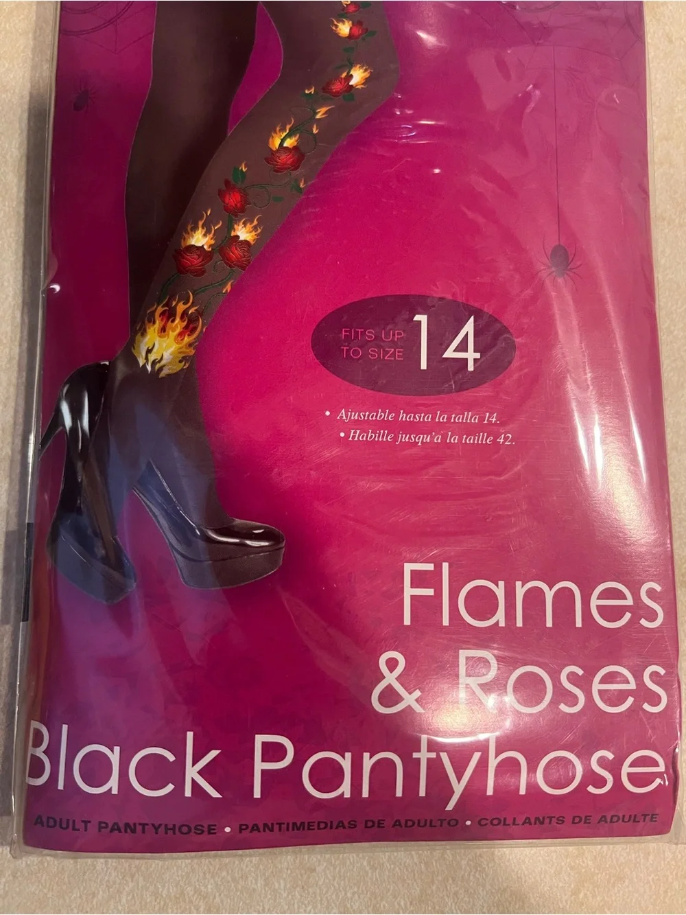 Disguise Flames & Roses Black Pantyhose Black NEW tights OSFM one size fits most